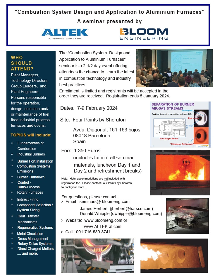 Combustion System Design & Application To Aluminium Furnaces Seminar 2024